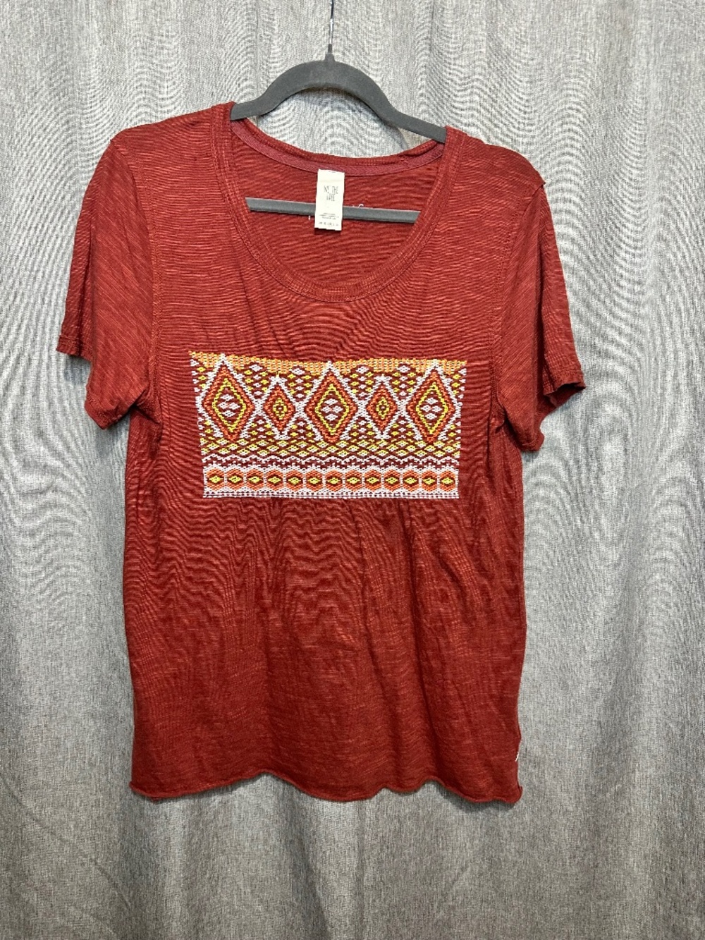 Free People We The Free Cady Tee Rusty Red Embroidered Boho T-Shirt Medium